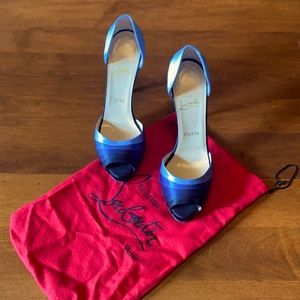 Christian Louboutin Blue Armadillo D’orsay Satin Peep Toe Pumps Sz EU 40, US 10